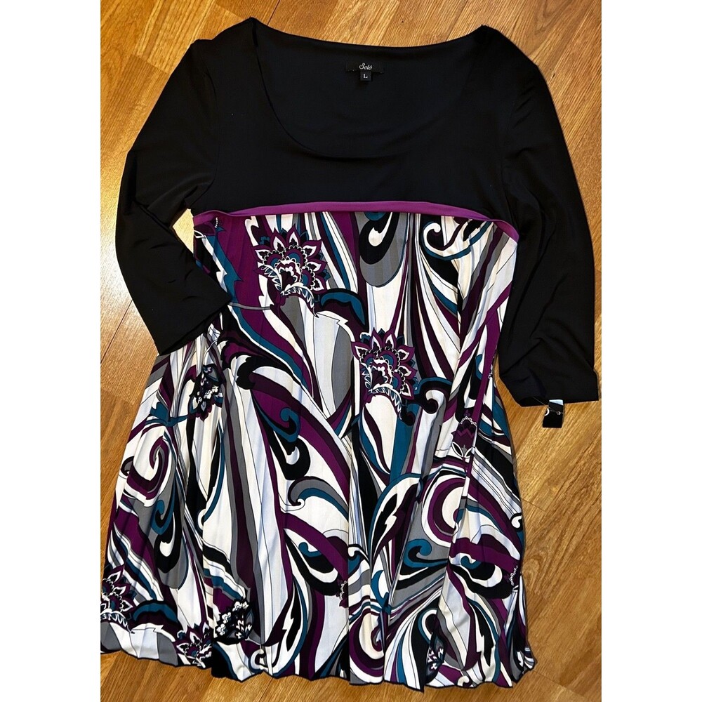 Sele' Multi-Color Floral Design Pleated Dress Size M/L